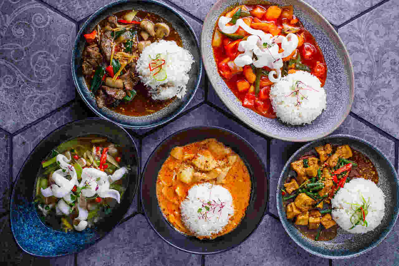 Five Thai curries and stir fries with jasmine rice