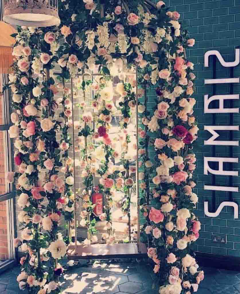 Image of our faux flower birdcage at Siamais Thai Restaurant and Cocktail Bar in Birmingham